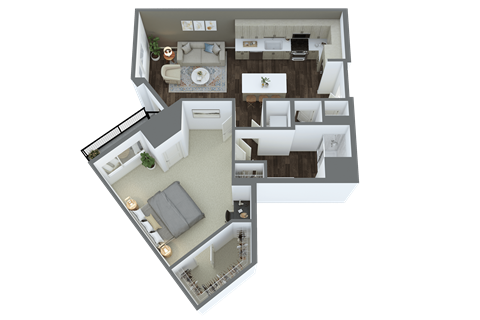 Floor plan for 1 bed, 1 bath, 876 sqft
